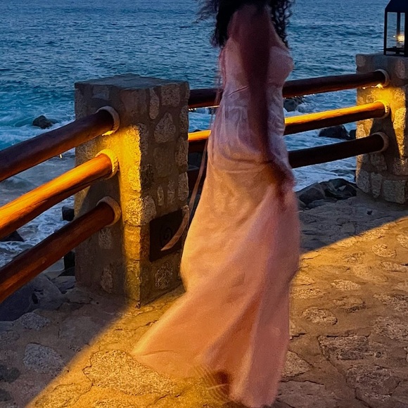 House of CB Seren Blush Sheer Lace-Up Back Gown - Picture 2 of 5